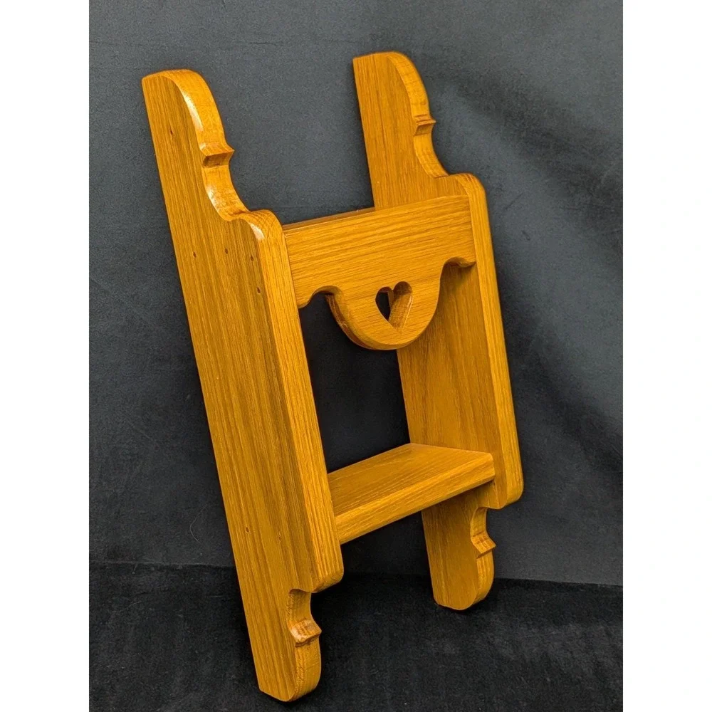 Vtg Oak 2 Tier Shelf Heart Cut Out Knick Knack Rack Tchotchke Trinkets Cottage